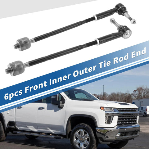 Six-Piece Front Inner Outer Tie Rod Ends Kit With Boots For Chevy Equinox And GMC Terrain 2010-2017 2.4L left and right ends