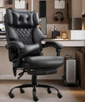 Massage Office Chair With Foot Rest And 3D Kneading Heat, Boss Level Comfort Ergonomic Desk Chair For Heavy People, Black