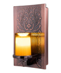 Decorative LED Night Light with Plug-In Dusk-To-Dawn Sensor in warm white brushed nickel finish, ornate design, glowing.