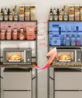 Three Tier Mini Fridge Stand With Heavy Duty Wood And Metal Platforms For Kitchen Dorm Organization with adjustable shelves.