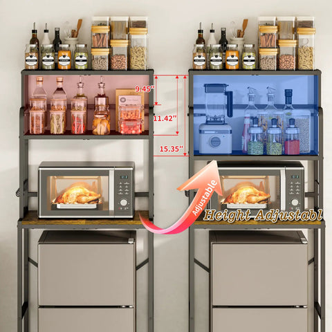 Three Tier Mini Fridge Stand With Heavy Duty Wood And Metal Platforms For Kitchen Dorm Organization with adjustable shelves.