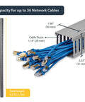 2x2in Open Slot Cable Raceway Duct with Cover for Server Racks, holding blue network cables, PVC, 5.6ft long, side view