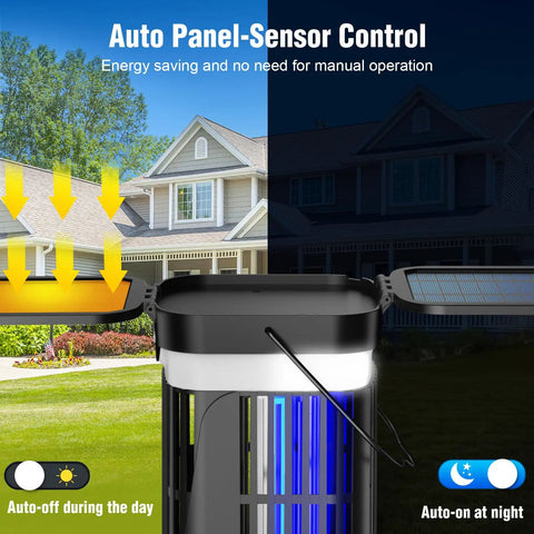 Dual Folding Solar Panel Mosquito Zapper With Auto Sensor USB Rechargeable Cordless Fly Trap 4200V Electric Bug Killer