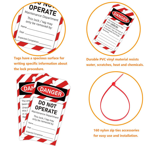 Lockout Tagout Kit Value Pack 50 Do Not Operate Tags And 50 Zip Ties For Quick Safe Lockout Procedures On Industrial Equipment Heavy Duty Easy To Hang Great For Worksites And Maintenance, PVC tag and nylon tie set