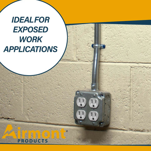 Installed All In One 4x4 Metal Outlet Box Kit With Two Tamper Resistant 20 Amp Duplex Receptacles, 4x4 Cover on wall
