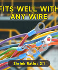Dope All In One Heat Shrink Tubing Kit With Six Sizes And Assorted Colors for Electronics and Home Wiring on colorful wires.