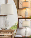 Two Pack 26 Inch Farmhouse Table Lamps With USB Charging Ports, rotary switch, E26 base, fabric shade, living room decor