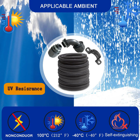 Half Inch Diameter Flexible Liquid Tight PVC Electrical Conduit Kit All In One With 100 Feet Of Black Conduit and Accessories