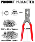 Product parameter of 150 Piece Grommet Tool Kit With One Half Inch Silver Eyelets Leather Hole Punch Pliers Grommet Kit