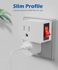 Grounded Outlet Extender With Easy Toggle On Off Switch Two Pack Three Prong Wall Tap Power Adapter in white, slim profile on wall