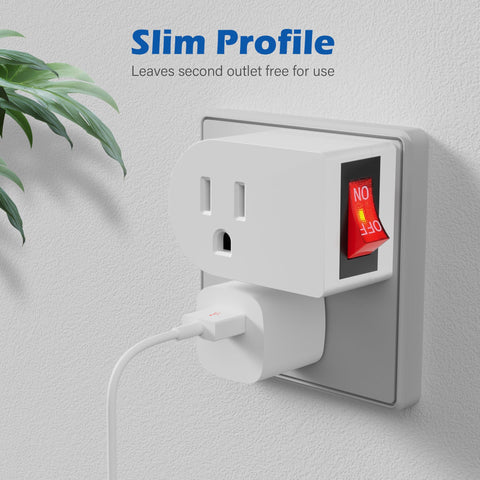 Grounded Outlet Extender With Easy Toggle On Off Switch Two Pack Three Prong Wall Tap Power Adapter in white, slim profile on wall