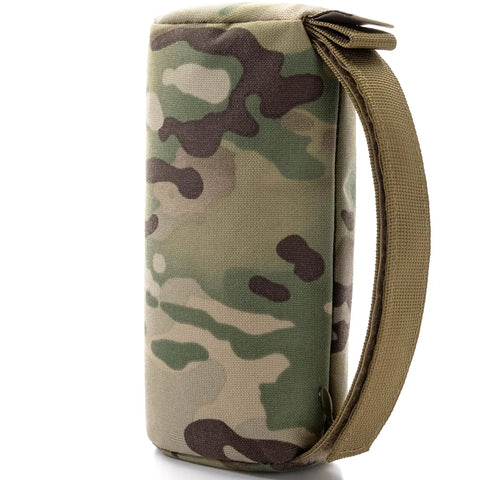 Side view of camo Pre-Filled Shooting Rest Bag For Front And Rear Gun Support Durable 500D Cordura Nylon Ready to Use Sand Bag