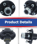 4 On 4 Trailer Axle Kit With Idler Hub And BT8 Round Spindle 2,000 Lb Capacity Black Coated Wheel Hubs With Dust Cap Details