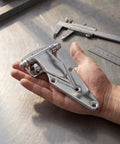 Rock Solid Zinc Alloy Cold Storage Door Hinges Heavy Duty Freezer Hinge Replacement For Walk In Cooler And Industrial Refrigeration 2 Pack displayed in hand.