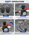 DASBET Turbo System Leakage Tester Kit with four black adapters and pressure gauge shown in the engine bay.