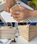 Box Joint Jig For Router Table With 3 Size Index Keys 1/4, 3/8, 1/2 Inch in use for crafting wooden drawer box joints