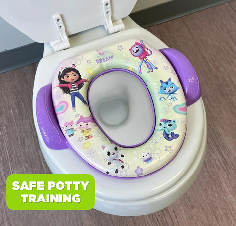 Toddler Approved Soft Potty Seat Featuring Gotta Love Gabby Dollhouse Artwork With Solid Grip Handles For Total Breeze Potty Training Fits Like A Glove On Round Or Elongated Toilets Easy Peasy Parts For Quick Clean