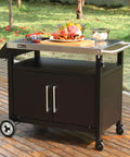Outdoor Grill Cart With Wheels A Movable Stainless Steel Kitchen Island With Storage Cabinet And Open Shelf For BBQ Prep