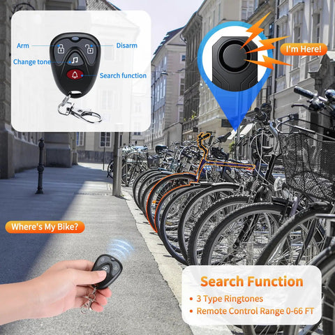 Wireless Bike Alarm With Remote Rechargeable 113dB Loud Anti Theft System IP65 Waterproof For E Bikes Motorcycles Scooters Outdoor Riding And Cycling Safety with remote key fob