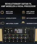 Guitar And Vocal Multi Effects Pedal With Amp Modeling And Cloner Antares Auto Tune WiFi 7 Inch Touchscreen Looper Bluetooth IR Loading Cloud Sharing And A Huge Library Of Realistic Guitar Bass And Vocal FX, featuring HeadRush Prime FX processor with multi-core, amp cloner, and WiFi connectivity.
