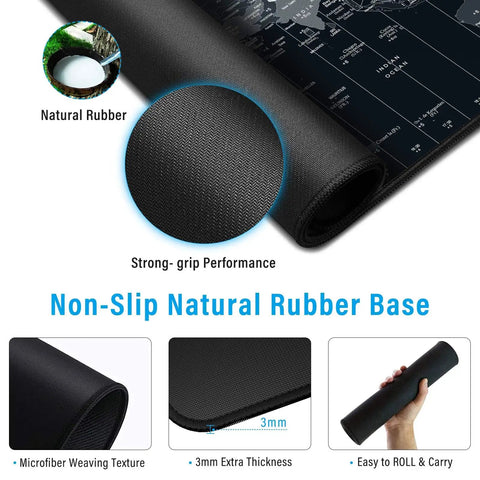Non-slip rubber base details of World Map XXL Mouse Pad 35.4 By 15.7 Inch With Non Slip Rubber Base And Stitched Edges Beast Desk Mat