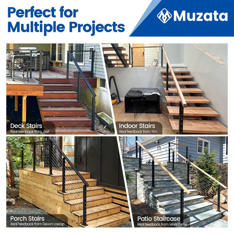 No Sweat Stainless Steel Cable Railing Kit For Stairs 16 To 20 Feet Modular Surface Mount showcased on various stair projects.