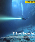 Diver using Underwater Dive Light With 1100 Lumen Power, 100 Meter Submersion in deep sea cave with directed beam