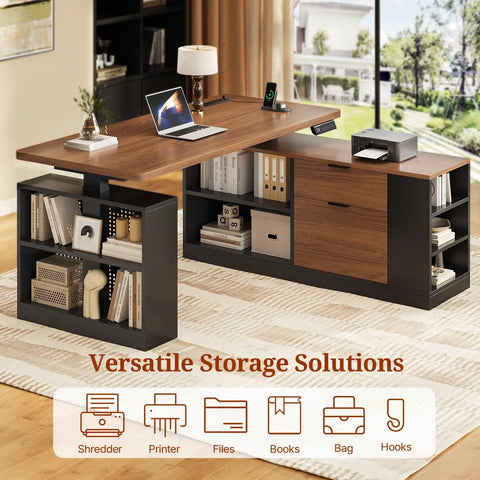 L Shaped Standing Desk With Electric Height Adjustment For Sit-Stand Comfort, 53-Inch Corner Office Desk With File Drawers