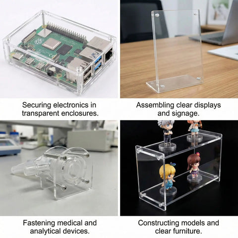 Hella Slick M4 X 10mm Clear Acrylic Plastic Screws Phillips Cross Head Fasteners For Desktop PC Build used in electronic enclosures.