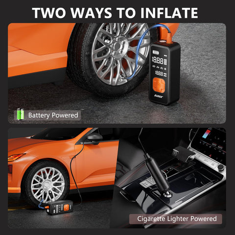 Two ways to power Portable Tire Inflator Air Pump With Digital Pressure Gauge And LED Light, 4X Faster Inflation To 150 PSI