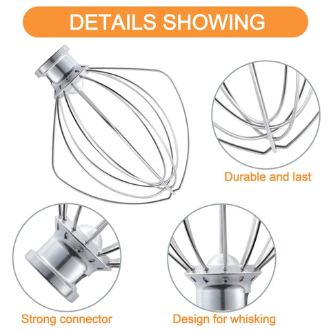 Wire Whip For Tilt Head Stand Mixer Accessory Replacement Egg Cream Stirrer Great For Whipping Egg Whites And Cream Cakes And Mayonnaise Pro Grade Stainless Steel Kitchen Tool, multiple angles showing details and durability.
