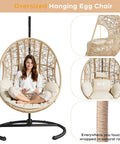 Outdoor Hanging Egg Chair With Stand And Rain Cover, All Weather PE Wicker Swing Chair With Waterproof Cushions, 400 Lb Capacity, Side Opening Design For Easy Access, The Ultimate Backyard Chill Vibe