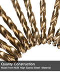 Close-up of 115 Piece Cobalt Drill Bits Set with High Speed Steel 135 Degree Point for Hardened Metal Plastic and Wood