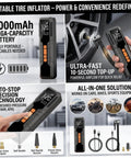 Portable Cordless Tire Inflator Air Compressor Dead Nuts Accurate Dual Digital Gauge Auto Shut Off 6000 Mah Battery for quick inflation