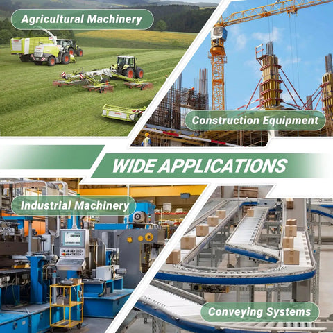 Agricultural machinery, construction equipment, industrial machinery, and conveying systems for wide applications