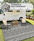 Waterproof 5x8 Outdoor Rug Mat For Patio Balcony RV Camping And Beach Reversible Boho Gray Plastic Straw Pattern by RV