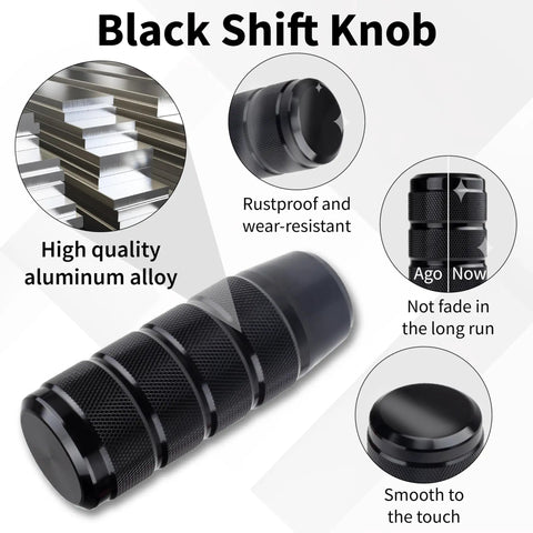 Aluminum Car Shifter Knob With 3 Threaded Adapters M8 M10 M12 1.25 Pitch 3.74 Inch Black Gear Shift Knob For Universal Manual Transmissions Rustproof Smooth Grip Dope Interior Upgrade For Cars And Trucks