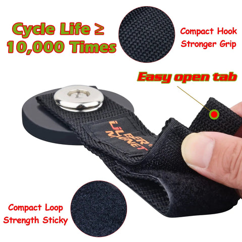 Heavy Duty Magnetic Garage Organizer Straps Velcro Magnetic Holder showing easy open tab and compact hook and loop details