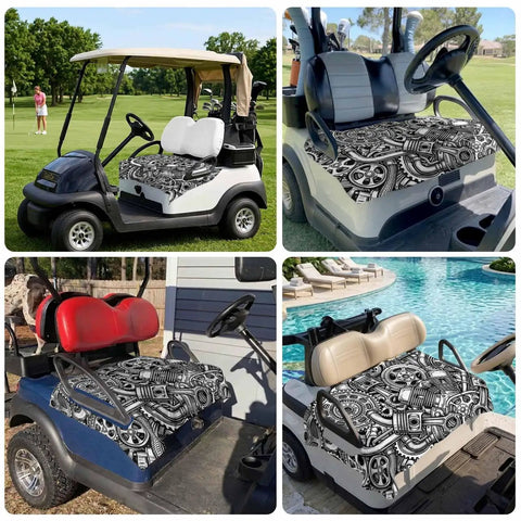 Universal Golf Cart Seat Covers And Towel Blanket 51x31 Inches In Black And Grey in four golf cart settings
