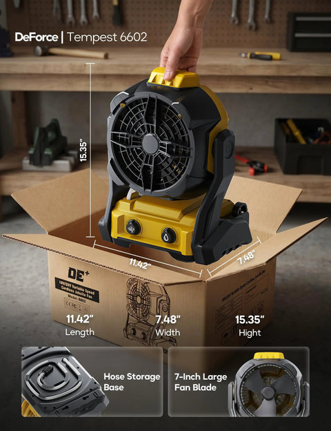 Cordless Misting Fan For DeWalt 20V Max Battery, Personal Cooling On The Go For Jobsites, Camping, And Outdoors, Adjustable Stepless Speed