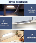 30 LED Closet Light With Charging Station And Motion Sensor Under Cabinet Lighting Kit modes: Night, Day, Always On.