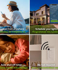 Collage showing features of Decora Smart WiFi Light Switch With Matter Compatibility, hands-free use and easy control.