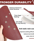 Pro Level 9 Inch 10 Hole Hook And Loop Sanding Discs Set with foam sponge showing premium aluminum oxide and anti-static coating.