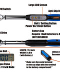 Digital Torque Wrench Three Eighths Inch Drive Measures Peak Torque With LCD Display Pro Grade Calibrated Compact Tool For Peak Readings From Two Point Two To Sixty Two Point Seven Foot Pounds Socket Set Included Peak Torque Readings Only showing parts and features diagram