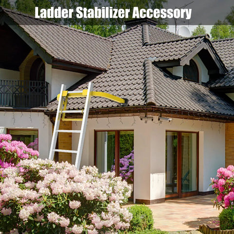 Heavy Duty Ladder Stabilizer for Roof Gutter and Wall Ladders, Adjustable Non Slip Steel Wing Span Standoff in use on home roof