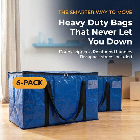 Beefy Heavy Duty Moving Bags Set With Backpack Straps And Sturdy Zippers And Handles Extra Large 86 Liters 23 Gallons Capacity Ideal For Moving