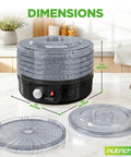 Professional Electric Countertop Food Dehydrator With Five Stackable Trays showing dimensions of 13 inches and 7.7 inches.