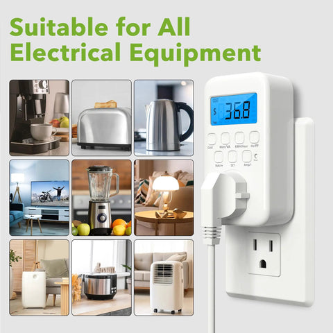 Plug In Watt Meter With Backlit LCD Display For Home Use Energy Consumption Monitor Tracks Voltage Amps And Wattage