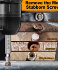 Pro Grade Heavy Duty Damaged Screw Extractor Set With 65HRC HSS 6542 Material Upgraded Removal Tool Kit in use on stubborn screws