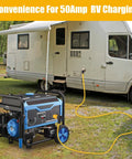 Plug And Play Nema L14 30P To 14 50R Generator Adapter Plug Handling 30 Amp To 50 Amp Conversion For Rv Trailer Camper Ev Tesla Level 2 Charging And Home Hookup Straight Out Badass Build, generator connected to RV.